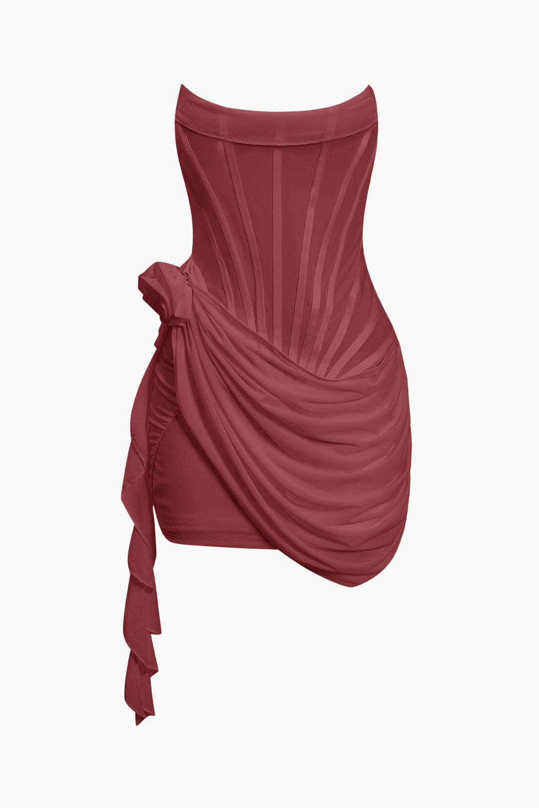 Mini robe corset à volants à fleurs 3D