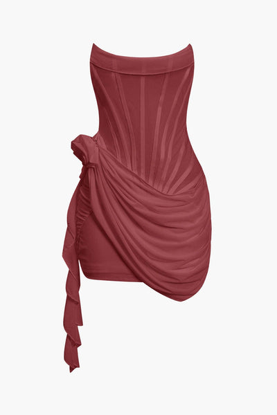 Mini robe corset à volants à fleurs 3D