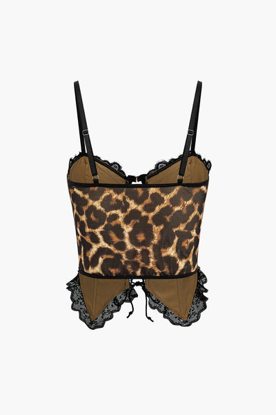 Top bustier lacé imprimé léopard