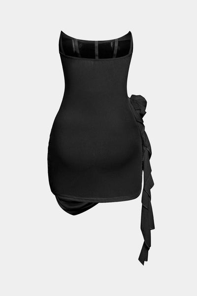 Mini robe corset à volants à fleurs 3D