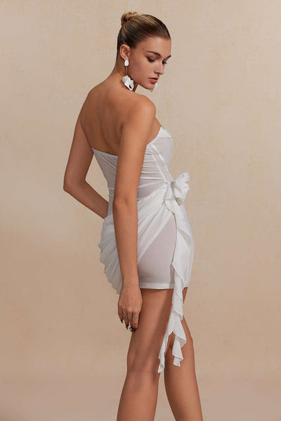 Mini robe corset à volants à fleurs 3D