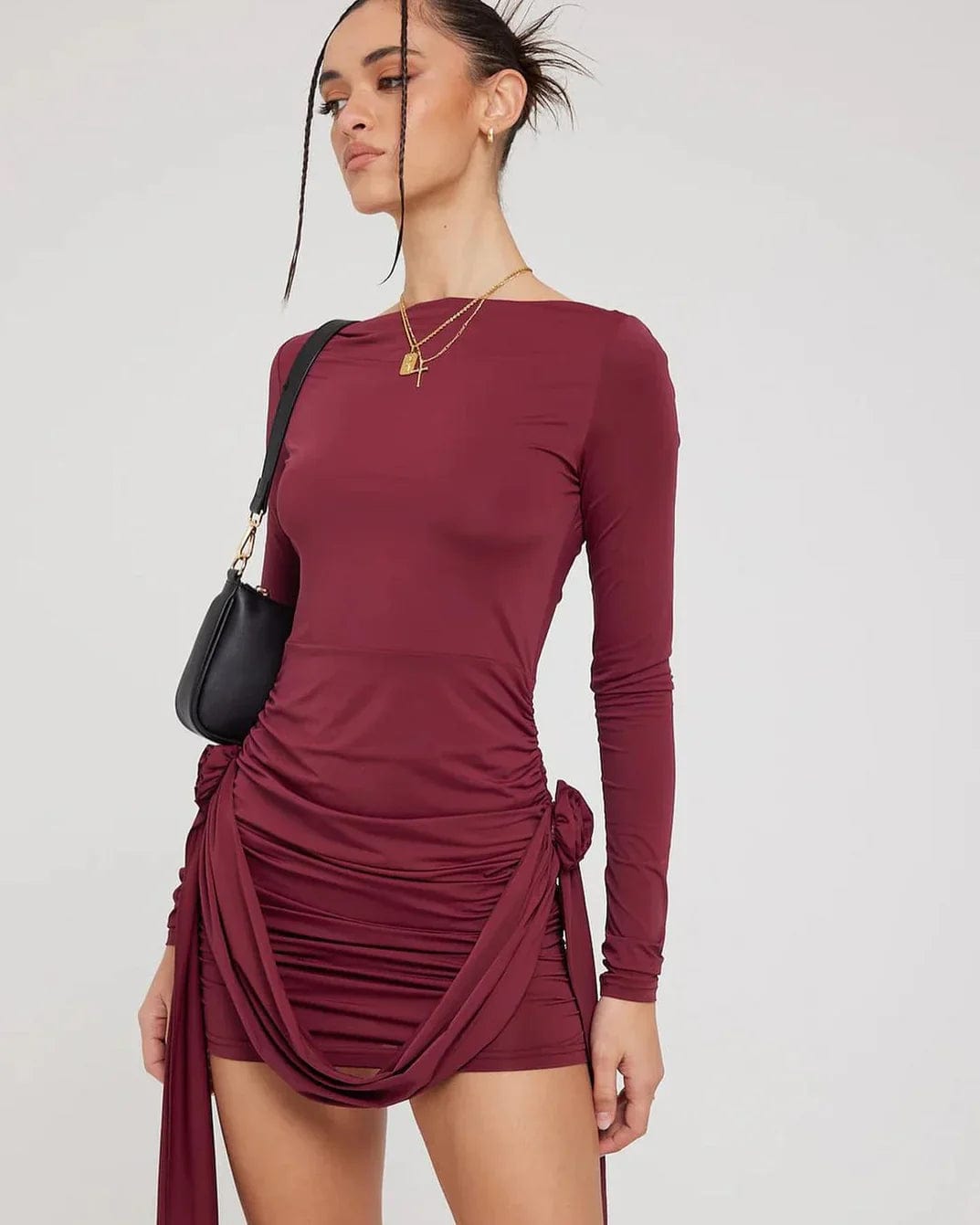 Robe grenat col bateau