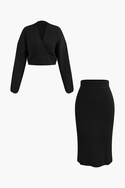 Ensemble pull à col en V et jupe