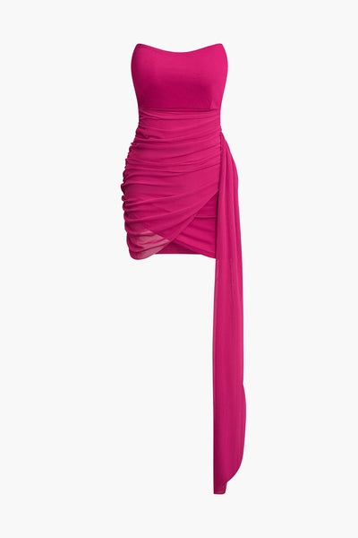 Mini robe sans bretelles froncée