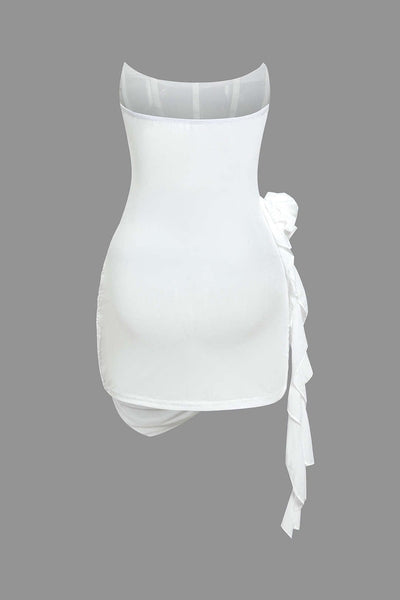 Mini robe corset à volants à fleurs 3D