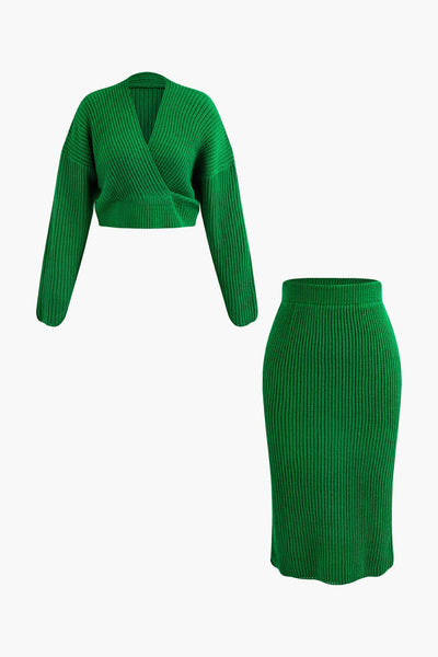Ensemble pull à col en V et jupe