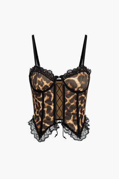 Top bustier lacé imprimé léopard