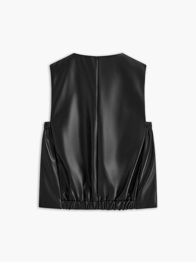 Gilet en Similicuir avec Boutons Métalliques, Élégant et Décontracté