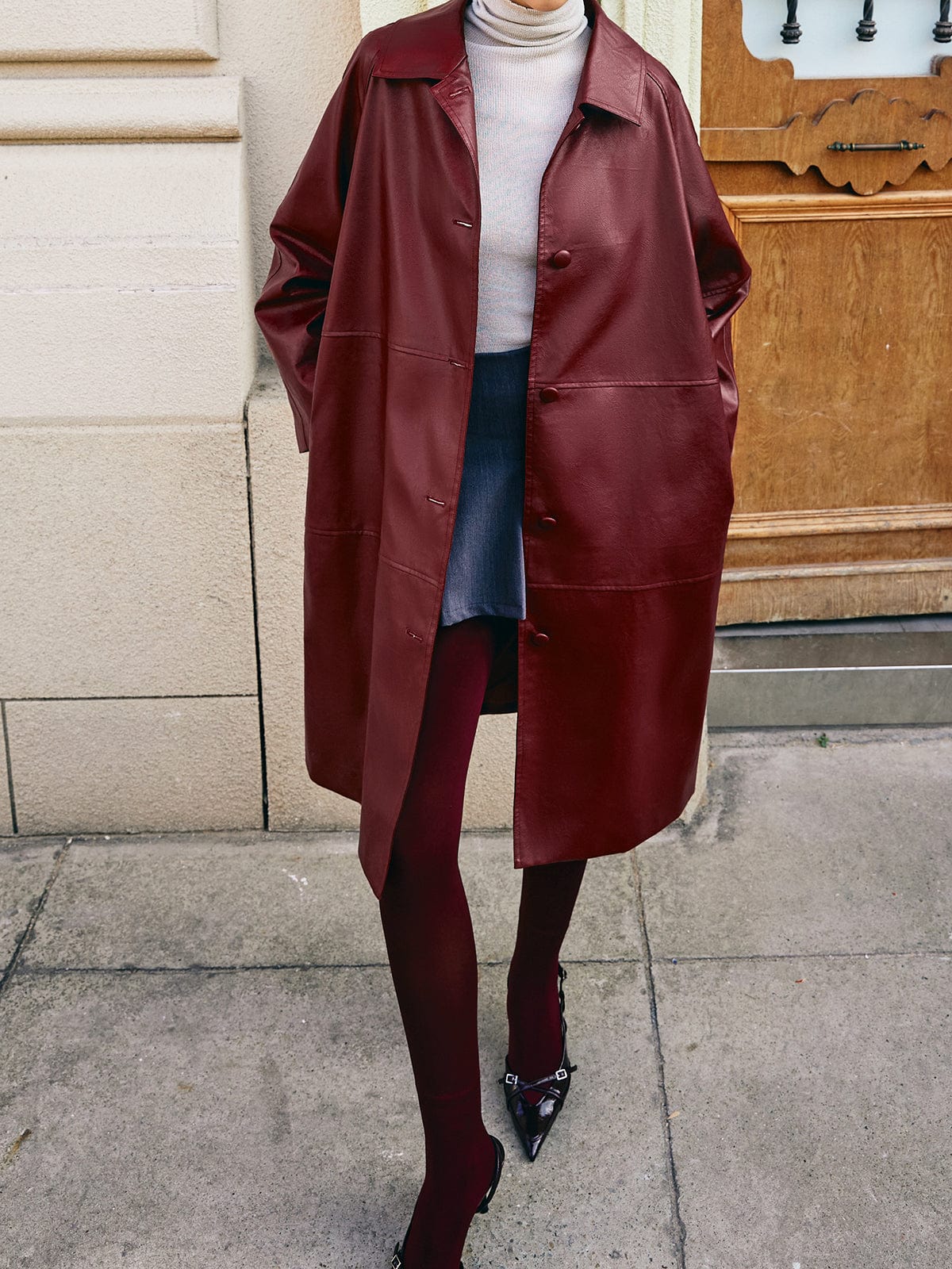 Vestes longues vintage faux cuir
