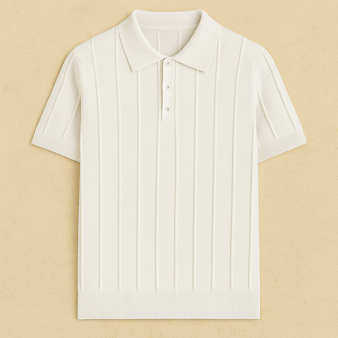 Elegant Ribbed Knit Polo Shirt