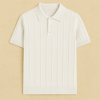 Elegant Ribbed Knit Polo Shirt
