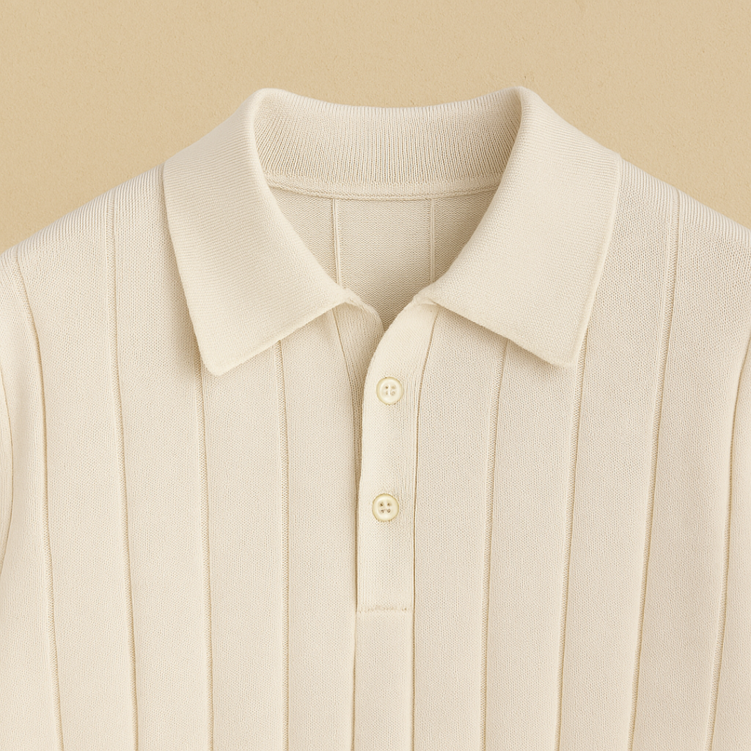 Elegant Ribbed Knit Polo Shirt