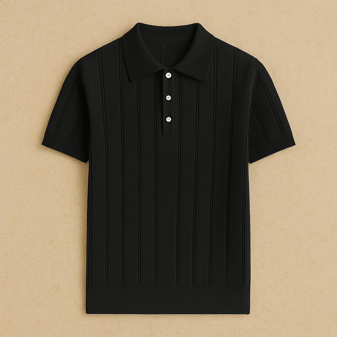 Elegant Ribbed Knit Polo Shirt