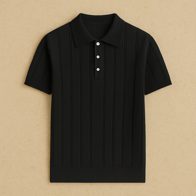 Elegant Ribbed Knit Polo Shirt