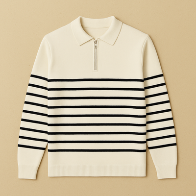 Striped Half-Zip Knit Sweater