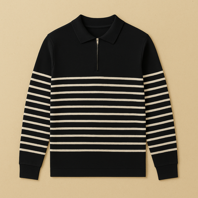 Striped Half-Zip Knit Sweater