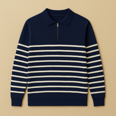 Striped Half-Zip Knit Sweater