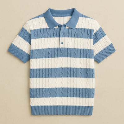 Striped Knit Polo Shirt Men