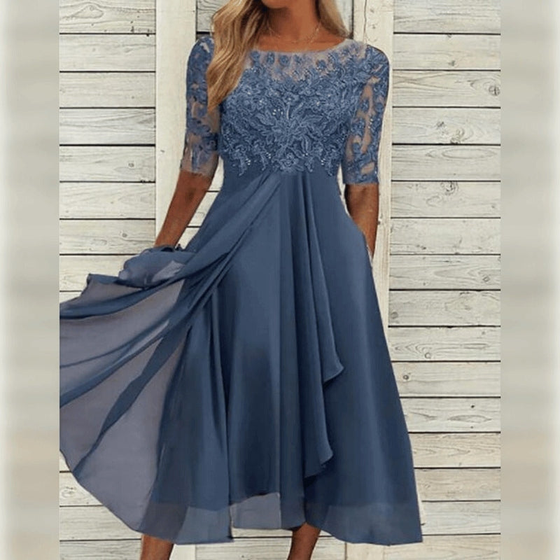 Elegant Lace Chiffon Midi Dress