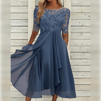 Elegant Lace Chiffon Midi Dress