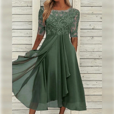 Elegant Lace Chiffon Midi Dress