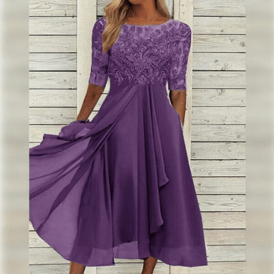 Elegant Lace Chiffon Midi Dress