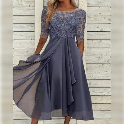 Elegant Lace Chiffon Midi Dress