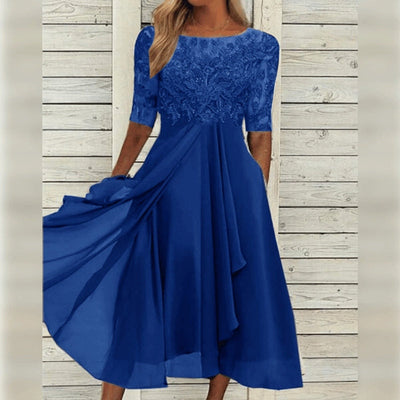 Elegant Lace Chiffon Midi Dress