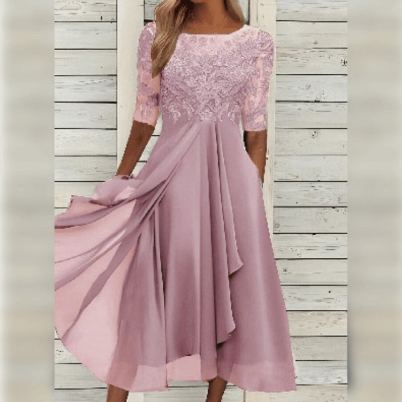 Elegant Lace Chiffon Midi Dress