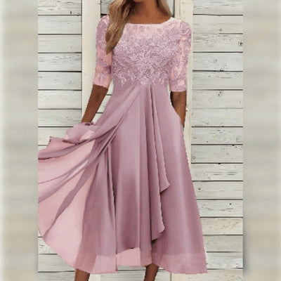 Elegant Lace Chiffon Midi Dress