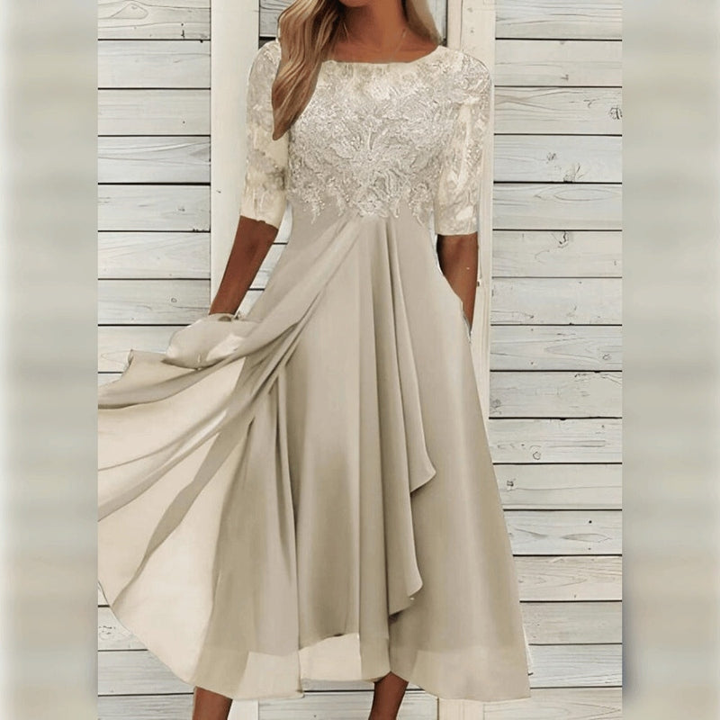 Elegant Lace Chiffon Midi Dress