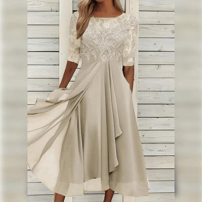 Elegant Lace Chiffon Midi Dress
