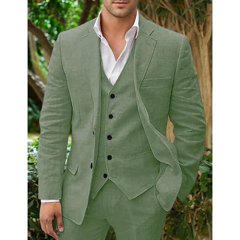 Men's Elegant Linen 3-Piece Suit Set