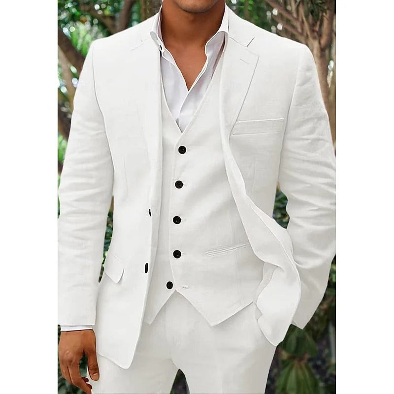 Men's Elegant Linen 3-Piece Suit Set