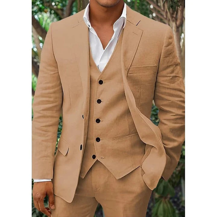 Men's Elegant Linen 3-Piece Suit Set