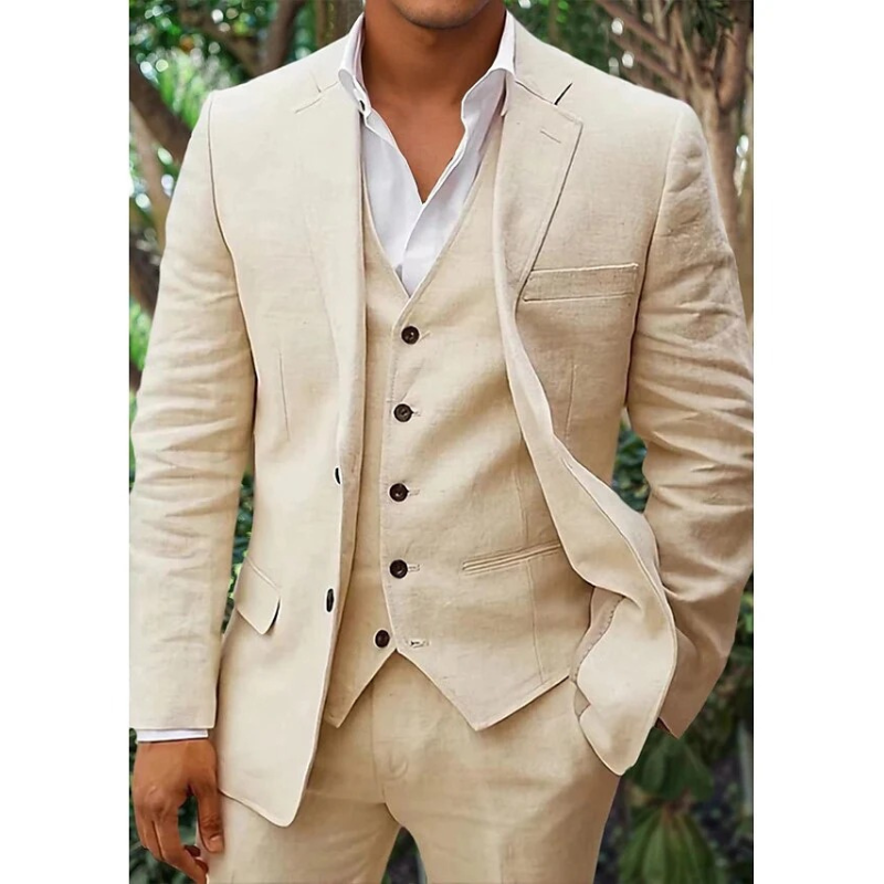 Men's Elegant Linen 3-Piece Suit Set