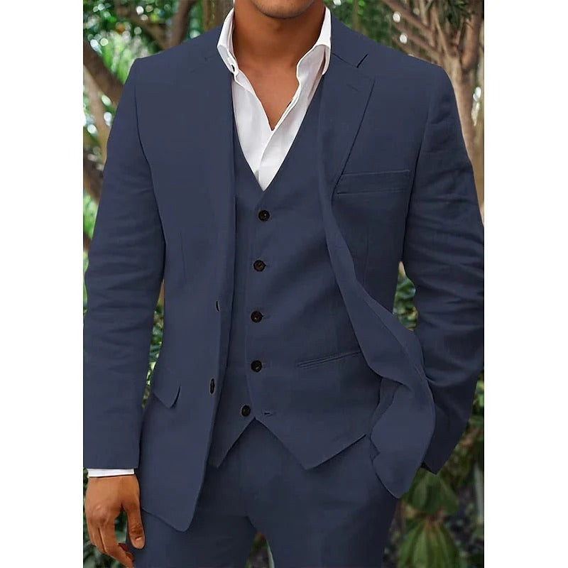 Men's Elegant Linen 3-Piece Suit Set
