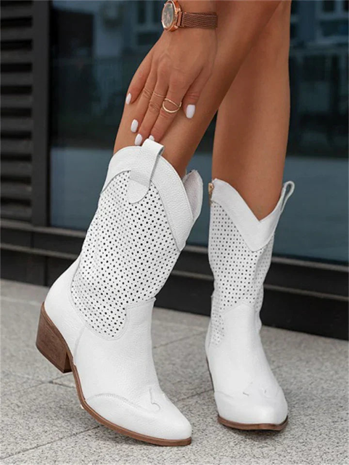 Elegant Women's Leather Cowboy Boots