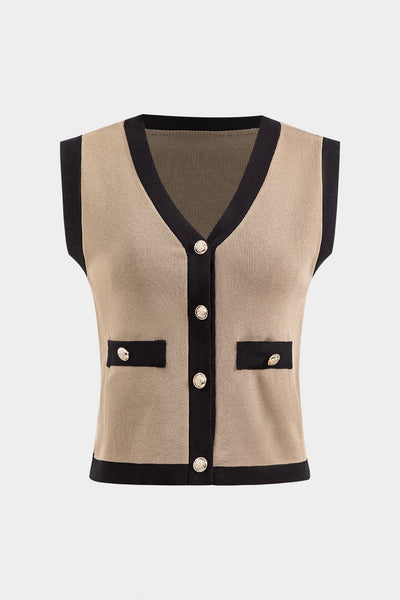 Ensemble tricot cardigan, débardeur et pantalon, coupe ample et élégante.