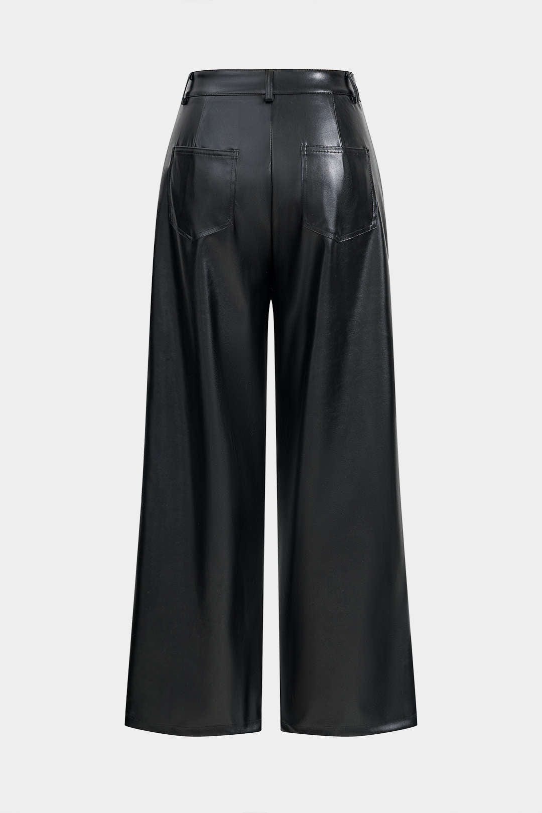Pantalon large en simili cuir à boutons, taille élastiquée, style moderne et chic