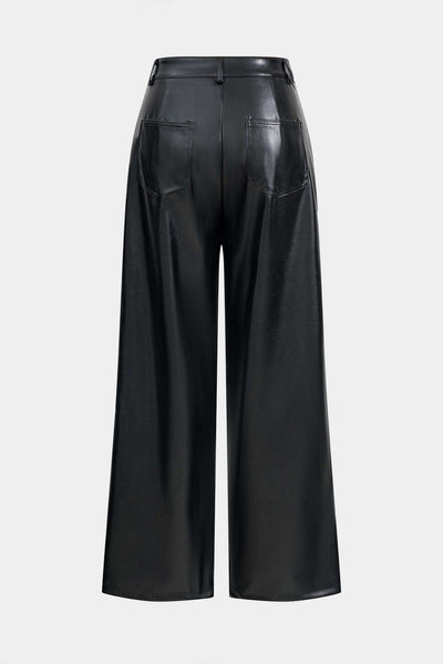 Pantalon large en simili cuir à boutons, taille élastiquée, style moderne et chic