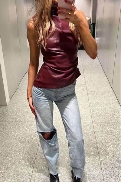 Top en cuir slim de luxe