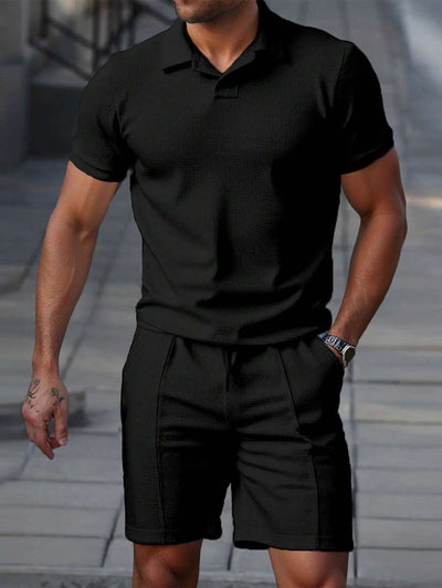 Lightweight Solid Polo Shorts Set