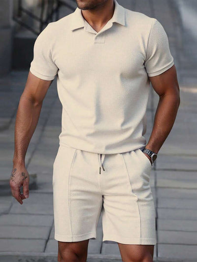 Lightweight Solid Polo Shorts Set