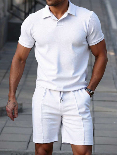 Lightweight Solid Polo Shorts Set