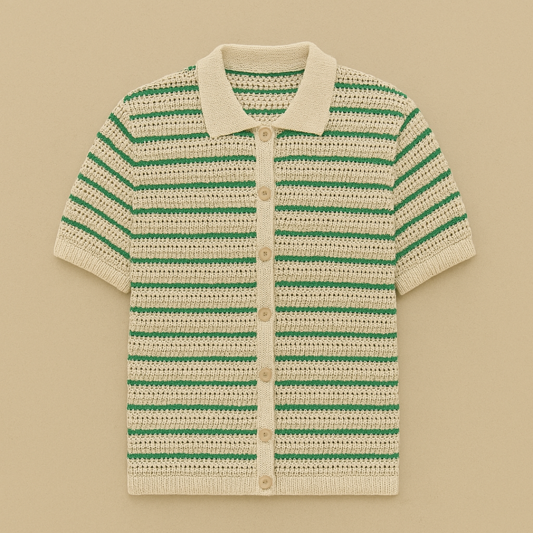 Retro Crochet Short-Sleeve Polo