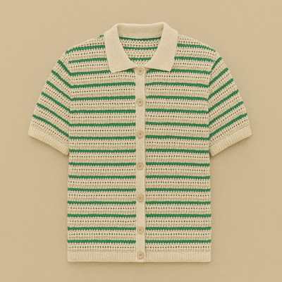 Retro Crochet Short-Sleeve Polo