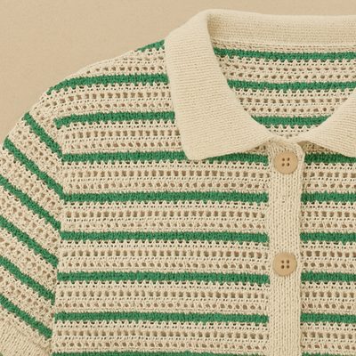 Retro Crochet Short-Sleeve Polo