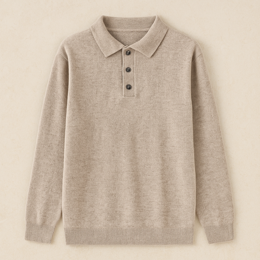 Elegant Long Sleeve Cashmere Polo