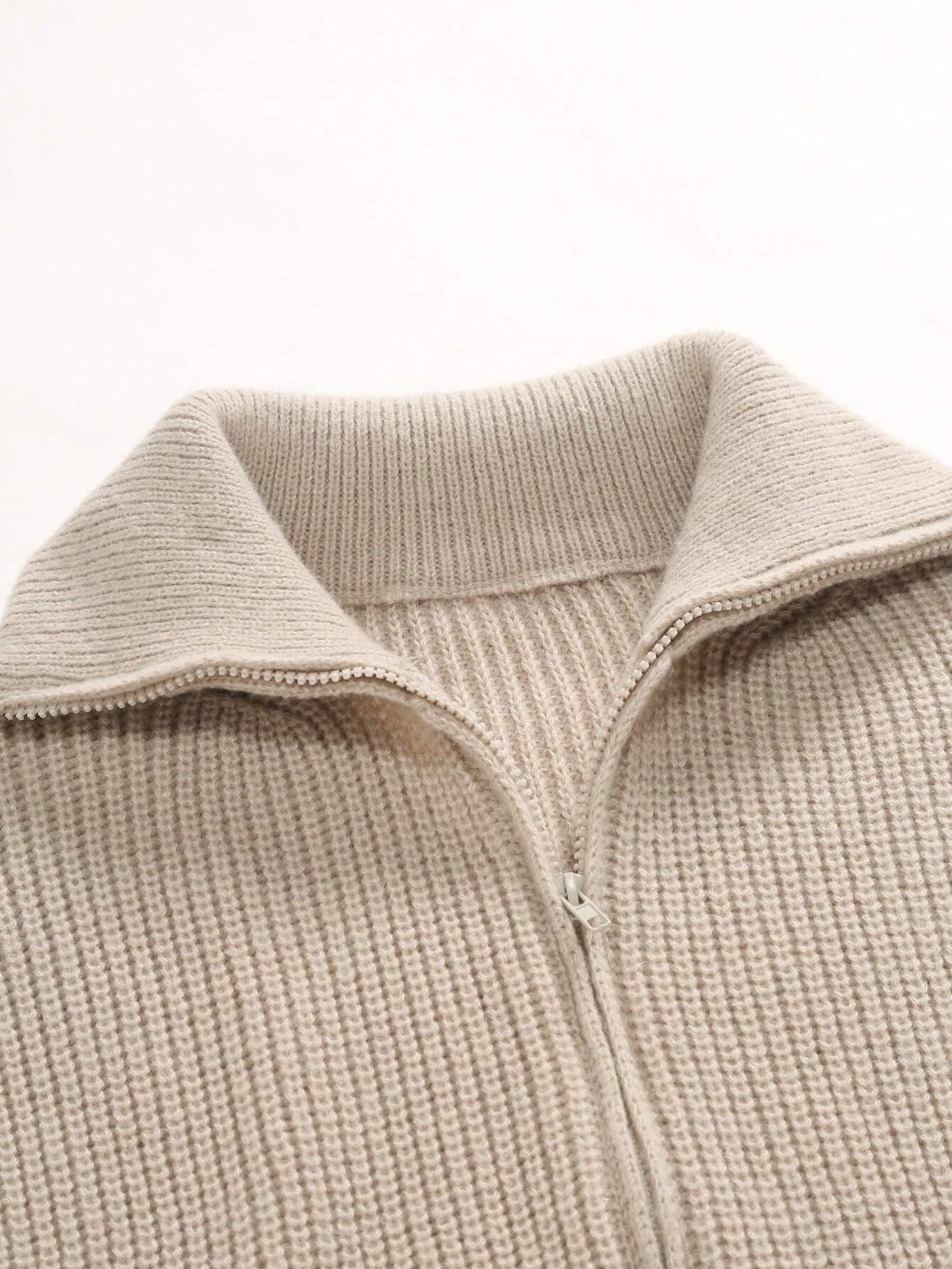 Marco - Beige Knit Zip Sweater